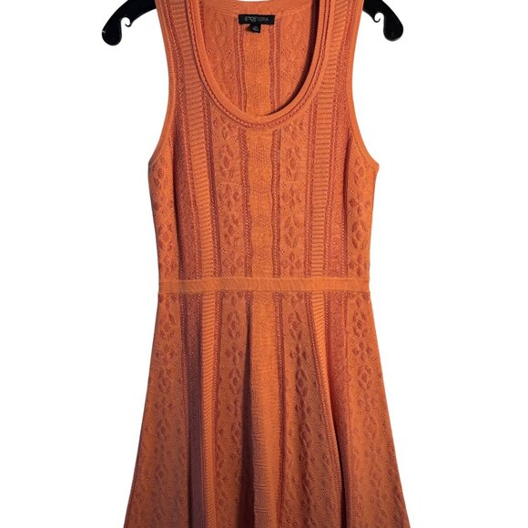 Etcetera XS Orange Knit Sleeveless Dress With Fit & Flare Design - Picture 3 of 11